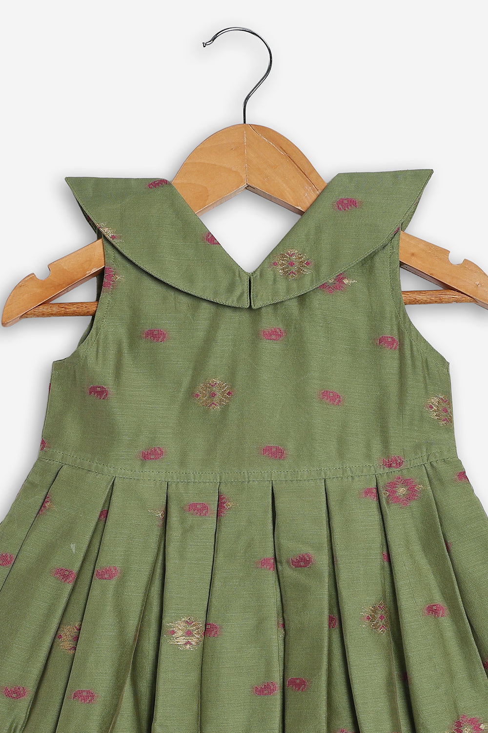 Chittythali Girls Chanderi Ethnic Frock | Peter Pan Collar Dress for Girls | Front Open Party Wear Frock | Traditional Kids Dress for Festive, Wedding & Occasion Wear - FR26