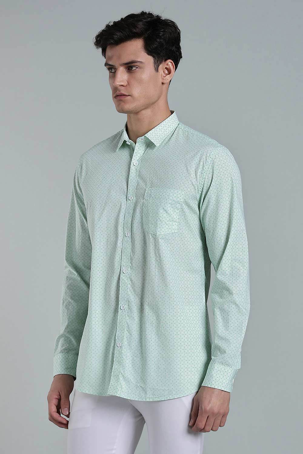 Enhance Men’s Printed Cotton Casual Shirt – Full Sleeves with Button Cuffs & Patch Pocket - Green - SA11 - Naidu Hall Family Store
