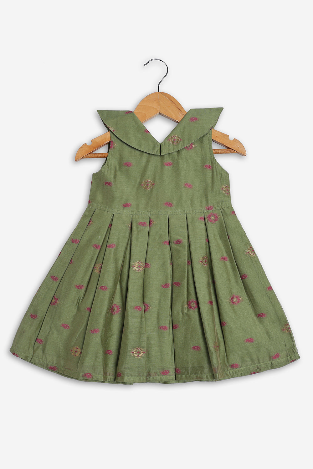 Chittythali Girls Chanderi Ethnic Frock | Peter Pan Collar Dress for Girls | Front Open Party Wear Frock | Traditional Kids Dress for Festive, Wedding & Occasion Wear - FR26