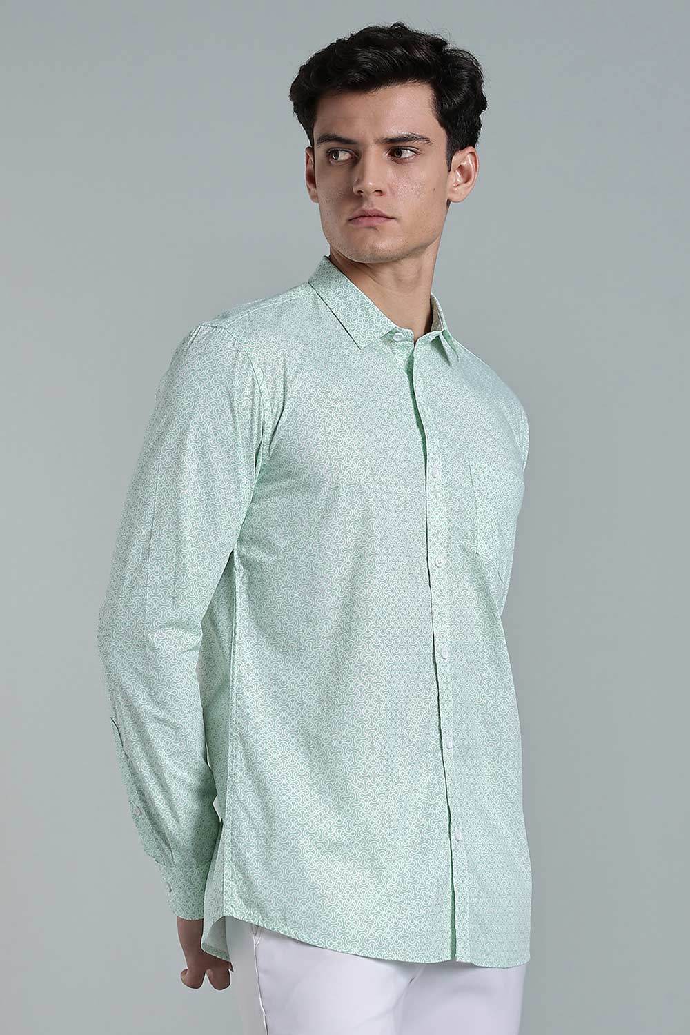 Enhance Men’s Printed Cotton Casual Shirt – Full Sleeves with Button Cuffs & Patch Pocket - Green - SA11 - Naidu Hall Family Store