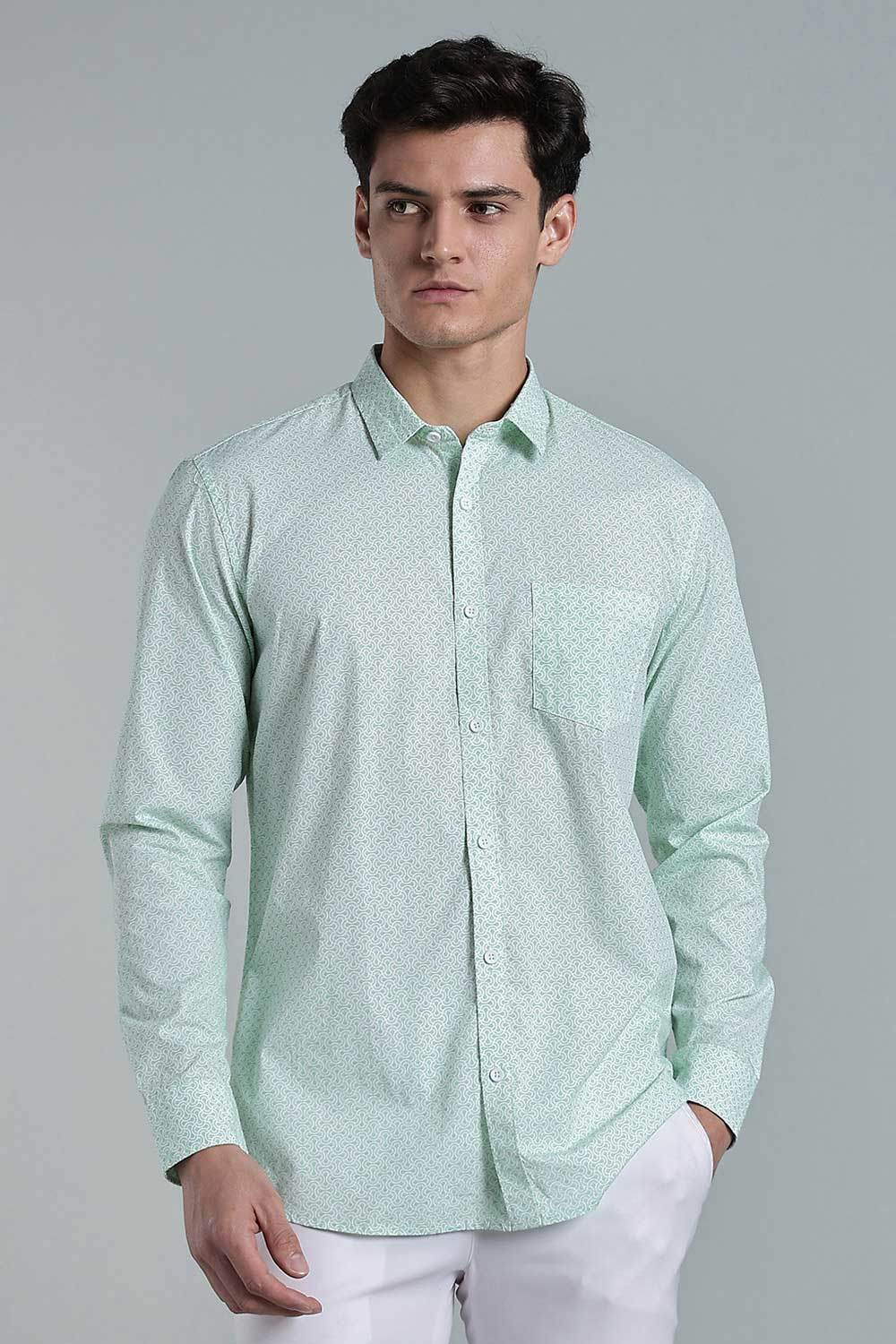 Enhance Men’s Printed Cotton Casual Shirt – Full Sleeves with Button Cuffs & Patch Pocket - Green - SA11 - Naidu Hall Family Store
