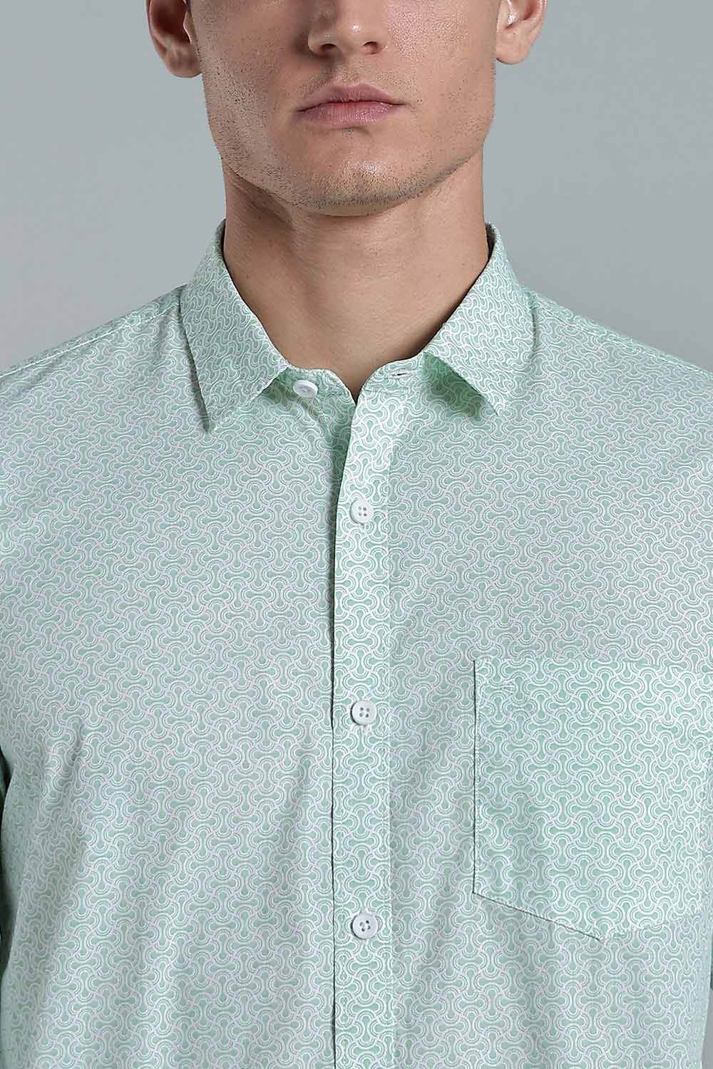 Enhance Men’s Printed Cotton Casual Shirt – Full Sleeves with Button Cuffs & Patch Pocket - Green - SA11 - Naidu Hall Family Store