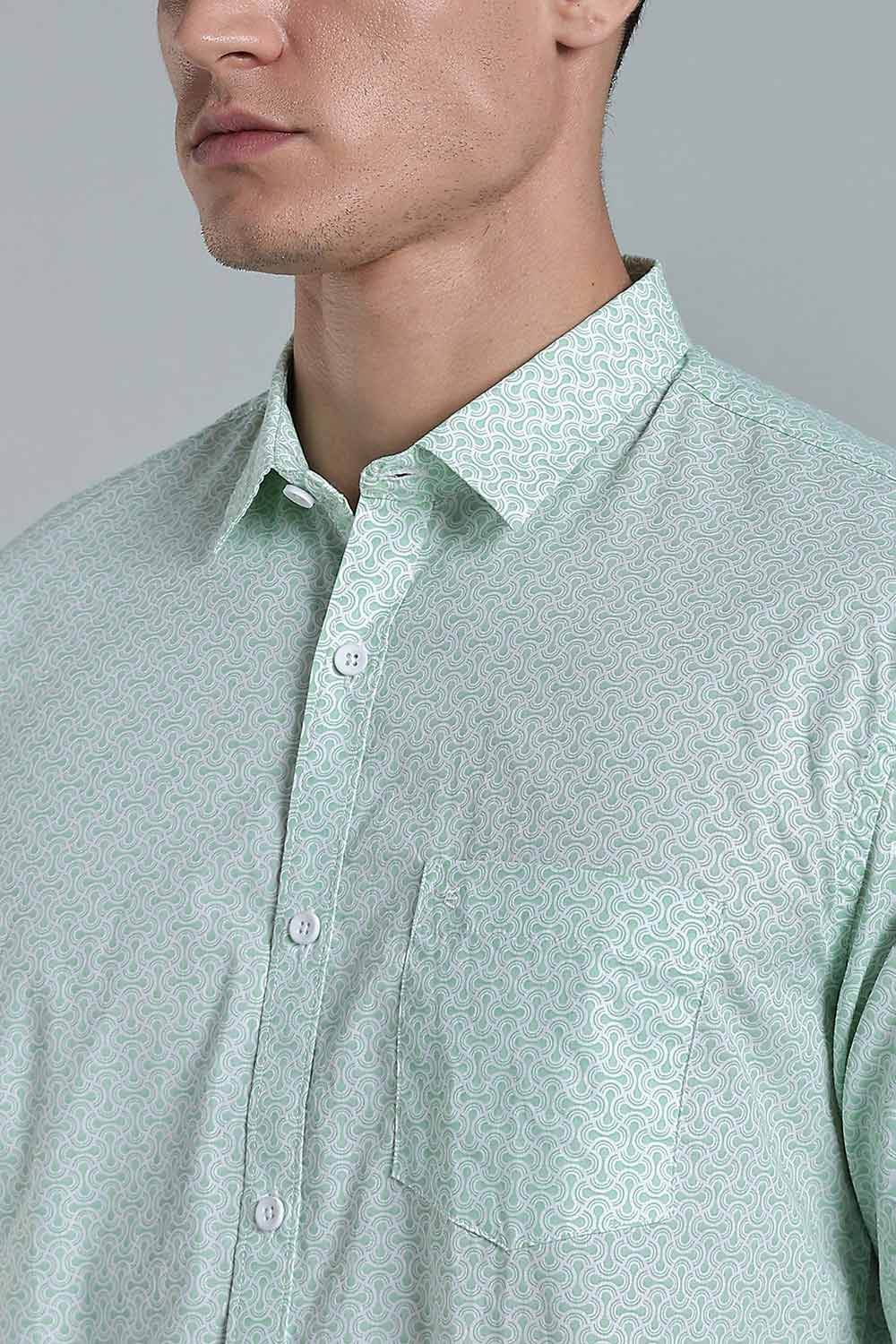 Enhance Men’s Printed Cotton Casual Shirt – Full Sleeves with Button Cuffs & Patch Pocket - Green - SA11 - Naidu Hall Family Store