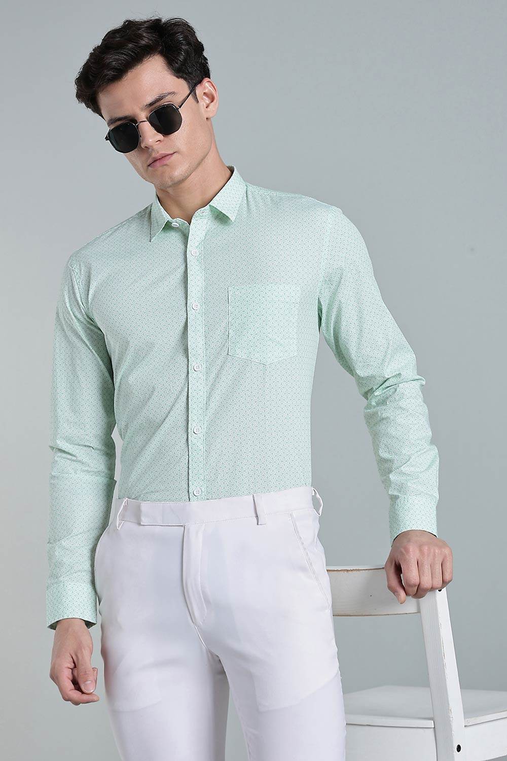 Enhance Men’s Printed Cotton Casual Shirt – Full Sleeves with Button Cuffs & Patch Pocket - Green - SA11 - Naidu Hall Family Store