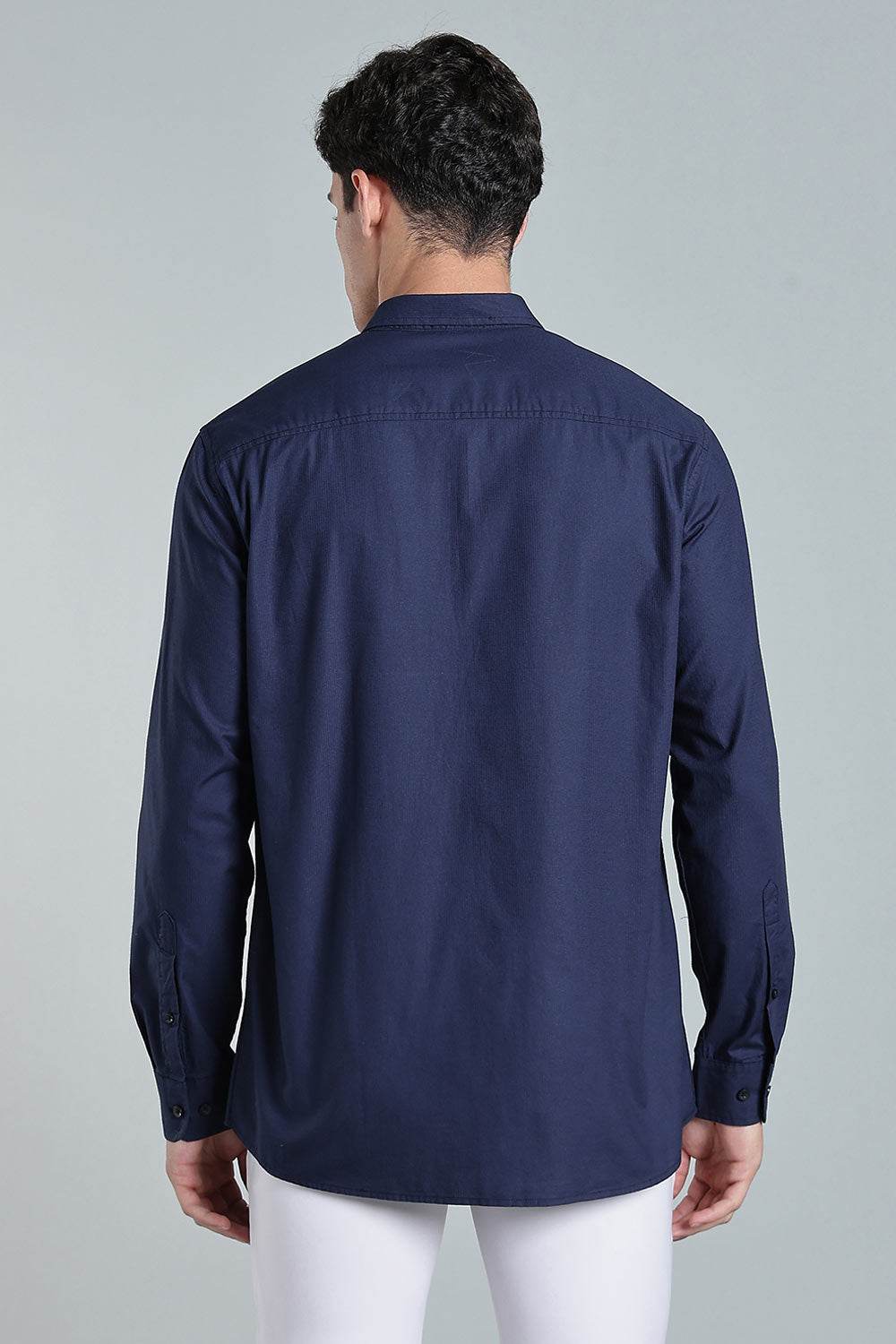 Enhance Men’s Solid Cotton Casual Shirt – Full Sleeves, Patch Pocket & Button Placket - Dark Navy - SA13 - Naidu Hall Family Store