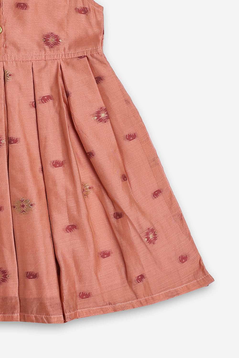 Chittythali Girls Chanderi Ethnic Frock | Peter Pan Collar Dress for Girls | Front Open Party Wear Frock | Traditional Kids Dress for Festive, Wedding & Occasion Wear - FR26