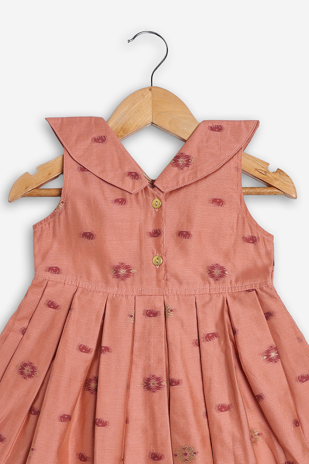 Chittythali Girls Chanderi Ethnic Frock | Peter Pan Collar Dress for Girls | Front Open Party Wear Frock | Traditional Kids Dress for Festive, Wedding & Occasion Wear - FR26