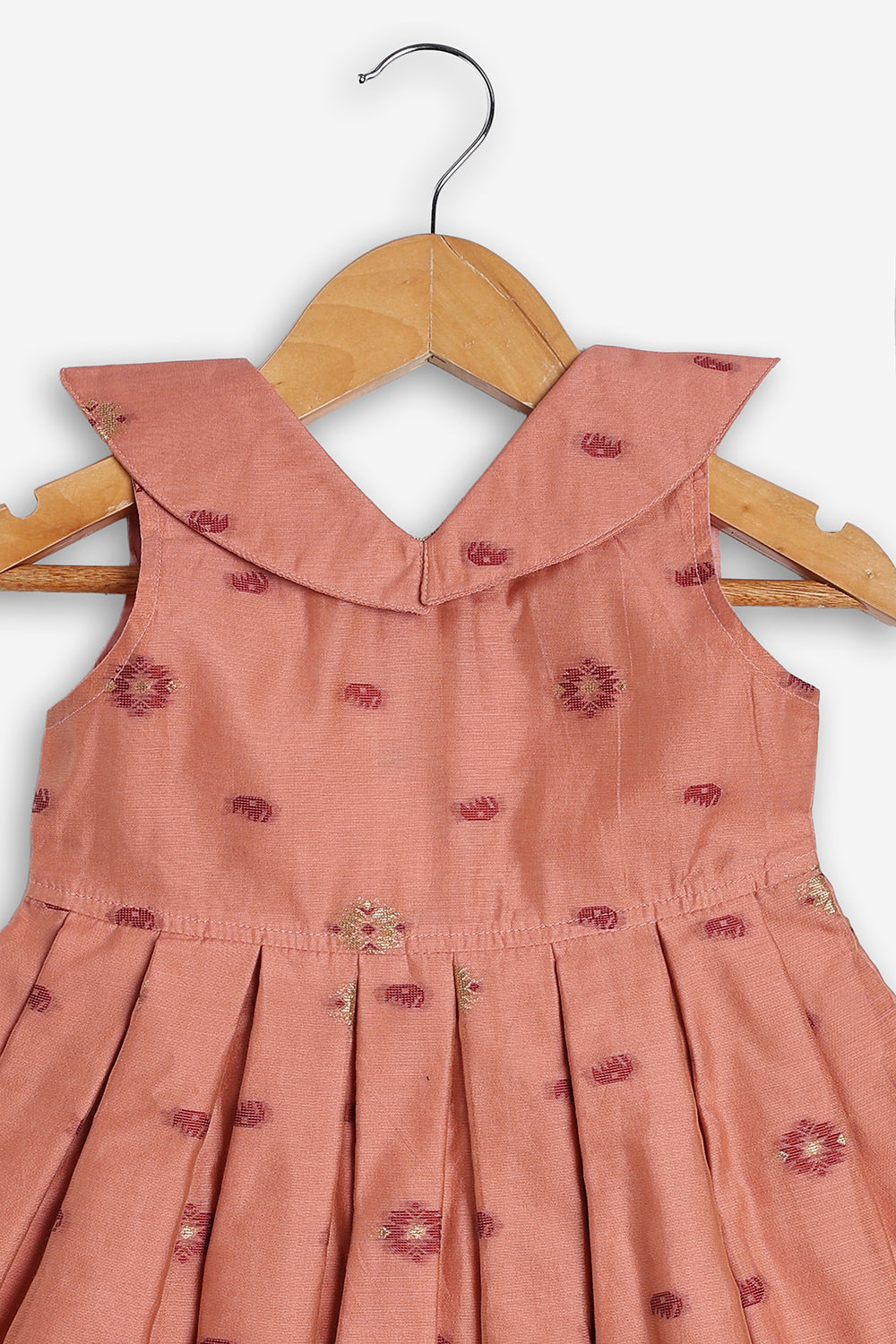 Chittythali Girls Chanderi Ethnic Frock | Peter Pan Collar Dress for Girls | Front Open Party Wear Frock | Traditional Kids Dress for Festive, Wedding & Occasion Wear - FR26