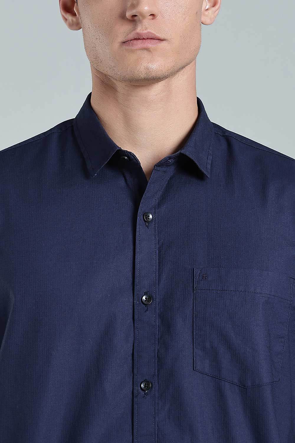 Enhance Men’s Solid Cotton Casual Shirt – Full Sleeves, Patch Pocket & Button Placket - Dark Navy - SA13 - Naidu Hall Family Store