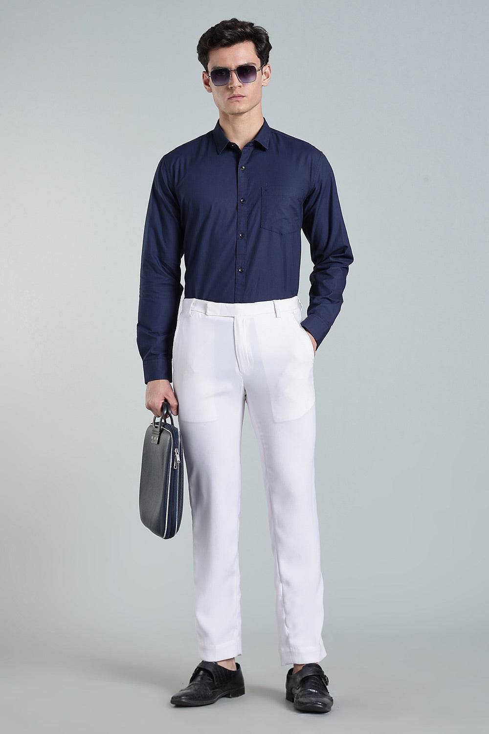 Enhance Men’s Solid Cotton Casual Shirt – Full Sleeves, Patch Pocket & Button Placket - Dark Navy - SA13 - Naidu Hall Family Store