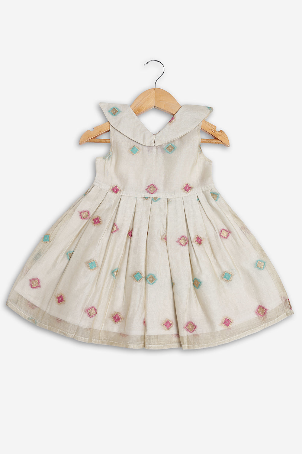 Chittythali Girls Chanderi Ethnic Frock | Peter Pan Collar Dress for Girls | Front Open Party Wear Frock | Traditional Kids Dress for Festive, Wedding & Occasion Wear - FR26