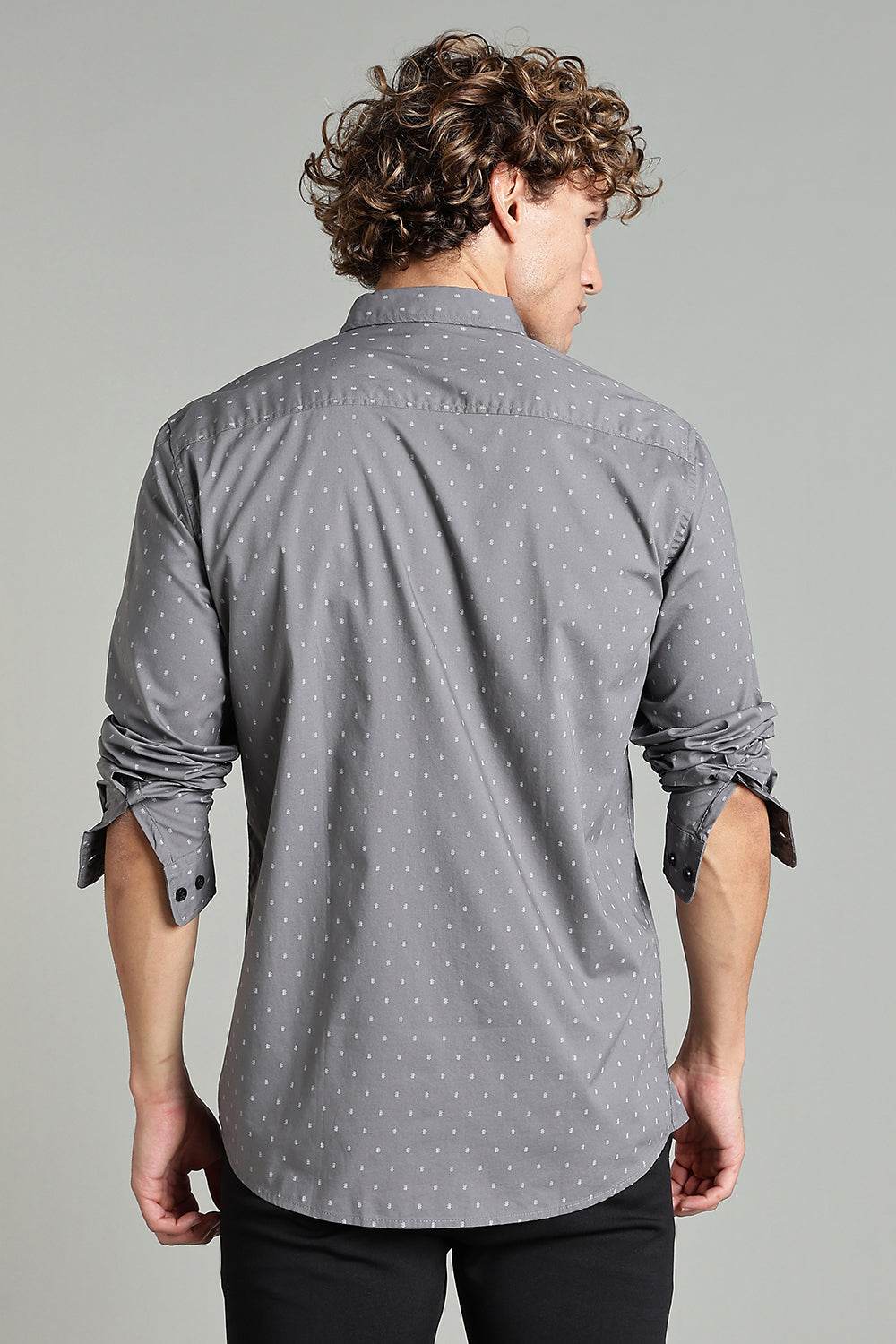 Enhance Men’s Printed Casual Shirt – Full Sleeves with Patch Pocket and Button Cuffs - Grey - SA04 - Naidu Hall Family Store
