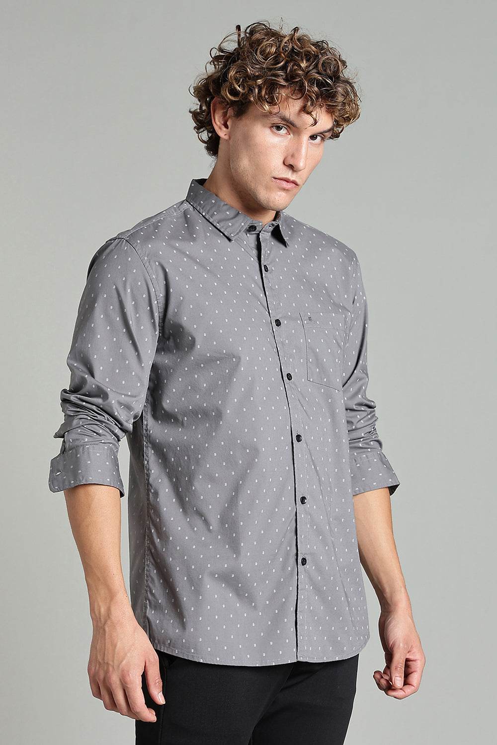 Enhance Men’s Printed Casual Shirt – Full Sleeves with Patch Pocket and Button Cuffs - Grey - SA04 - Naidu Hall Family Store