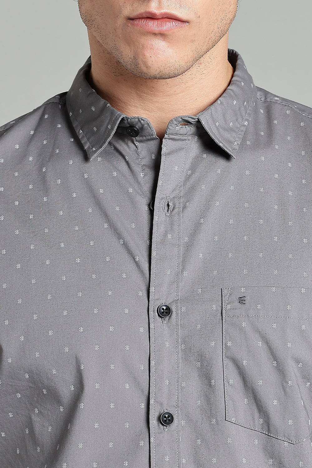 Enhance Men’s Printed Casual Shirt – Full Sleeves with Patch Pocket and Button Cuffs - Grey - SA04