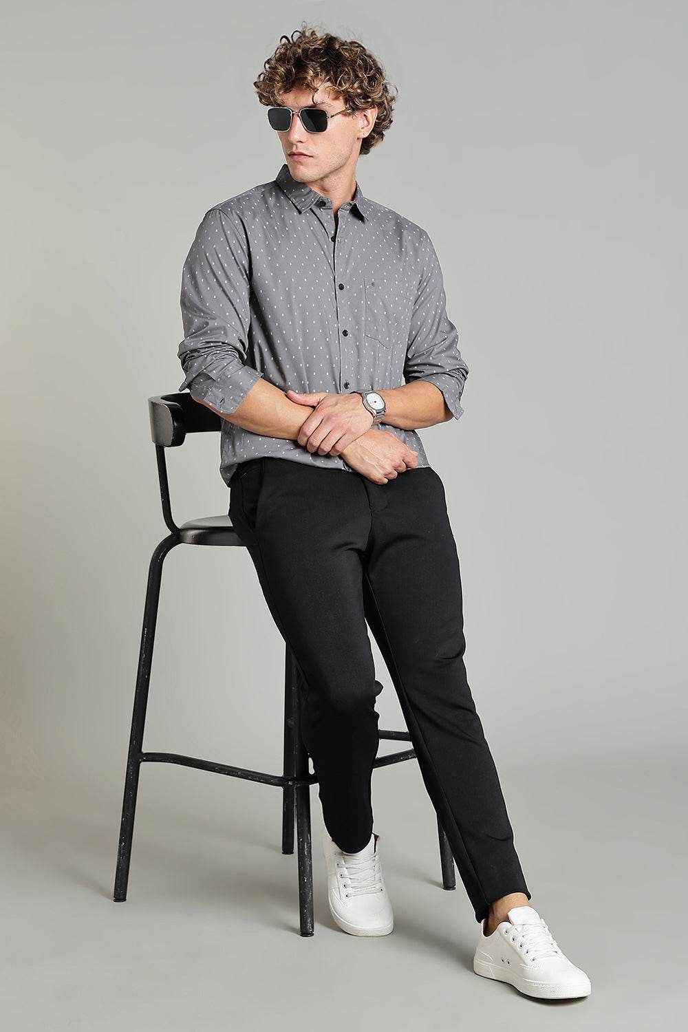 Enhance Men’s Printed Casual Shirt – Full Sleeves with Patch Pocket and Button Cuffs - Grey - SA04 - Naidu Hall Family Store
