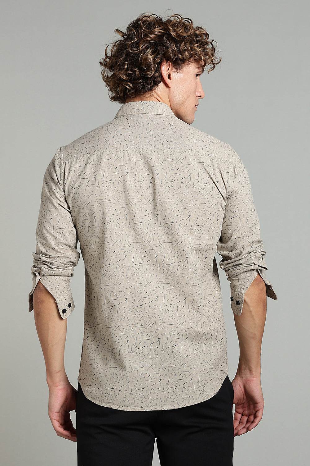 Enhance Men’s Printed Casual Shirt – Full Sleeves with Patch Pocket and Button Cuffs - Beige - SA05 - Naidu Hall Family Store