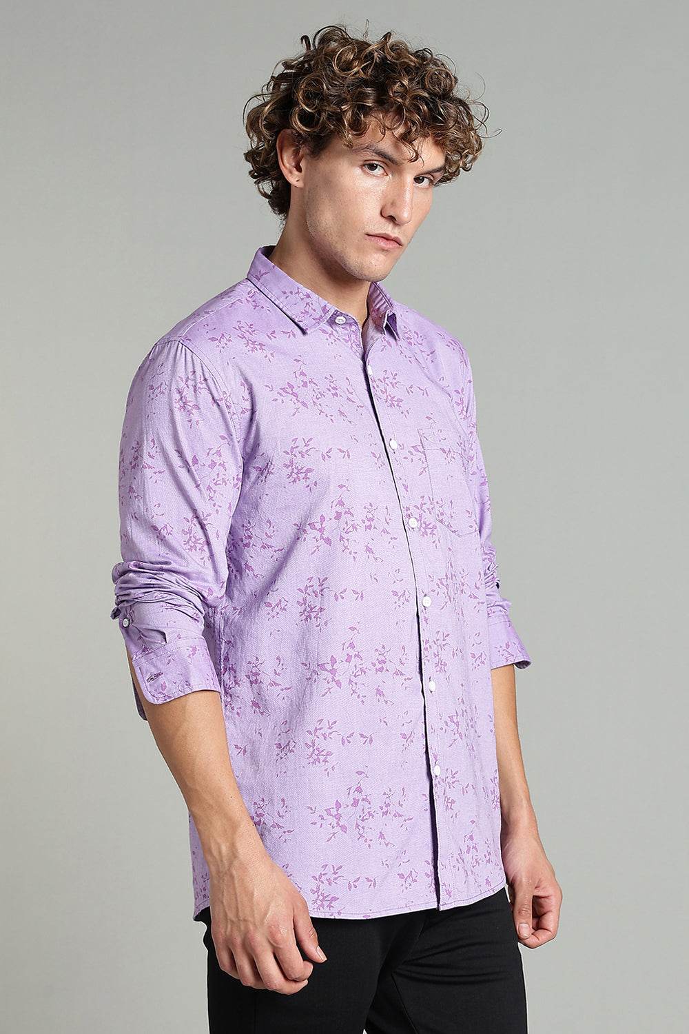 Enhance Men’s Printed Casual Shirt – Full Sleeves with Patch Pocket and Button Cuffs - Purple - SA01 - Naidu Hall Family Store