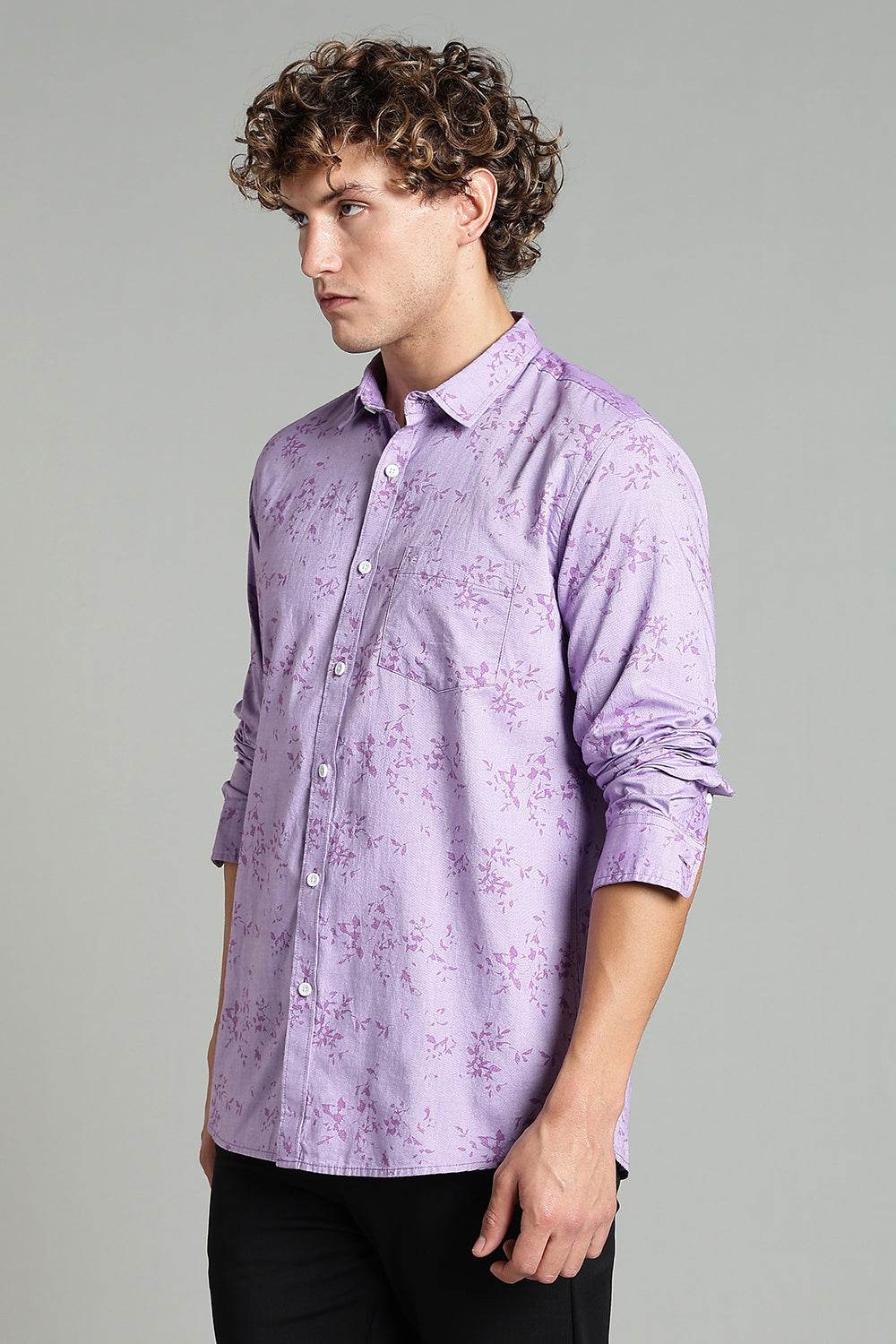 Enhance Men’s Printed Casual Shirt – Full Sleeves with Patch Pocket and Button Cuffs - Purple - SA01 - Naidu Hall Family Store