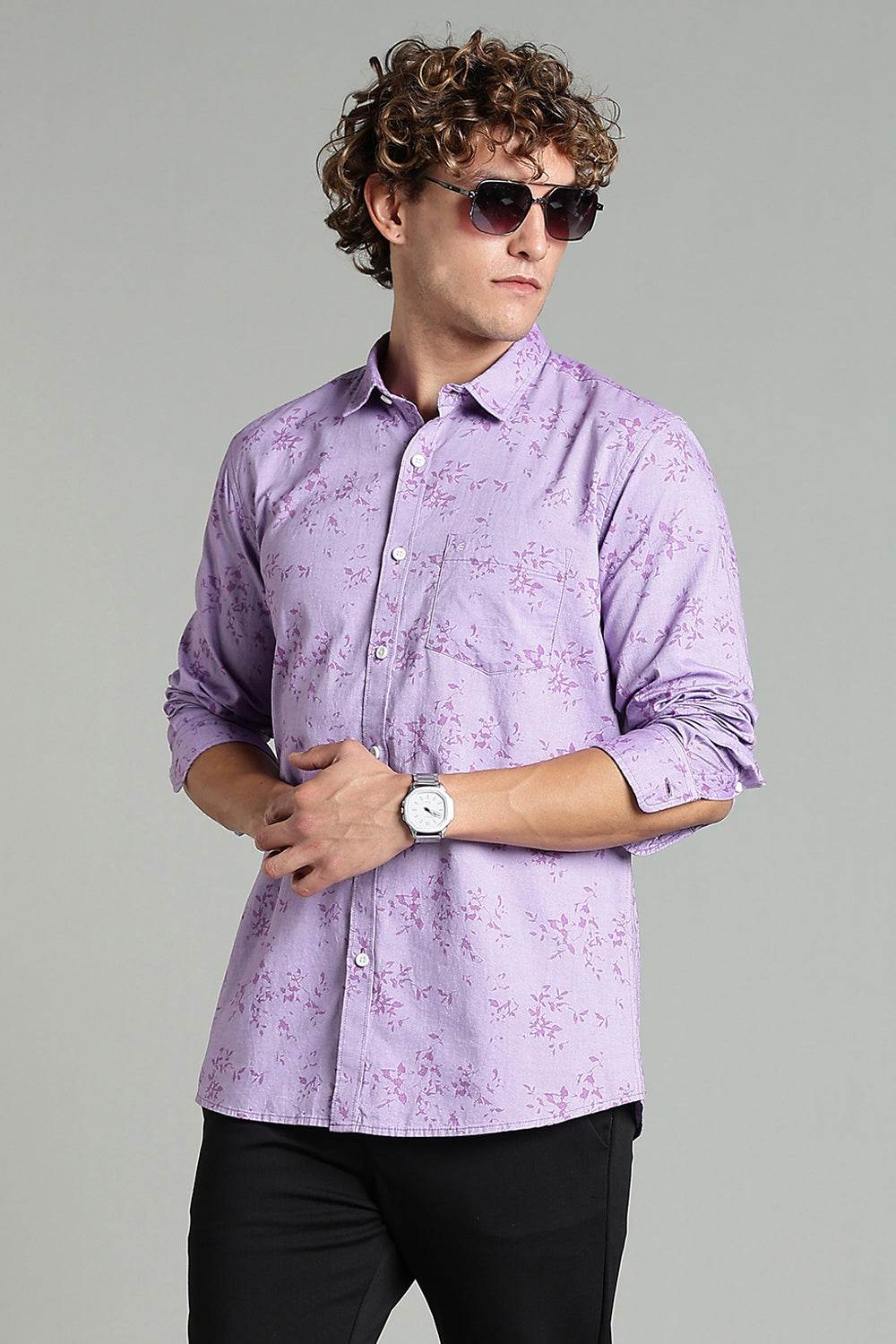 Enhance Men’s Printed Casual Shirt – Full Sleeves with Patch Pocket and Button Cuffs - Purple - SA01 - Naidu Hall Family Store