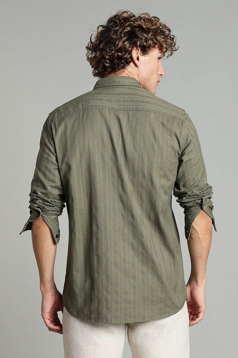 Enhance Men’s Printed Casual Shirt – Full Sleeves with Patch Pocket and Button Cuffs - Green - SA08 - Naidu Hall Family Store