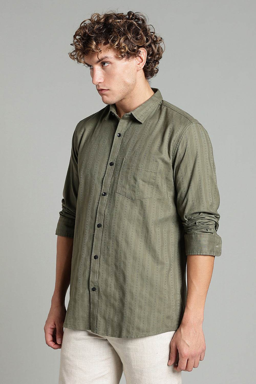 Enhance Men’s Printed Casual Shirt – Full Sleeves with Patch Pocket and Button Cuffs - Green - SA08 - Naidu Hall Family Store