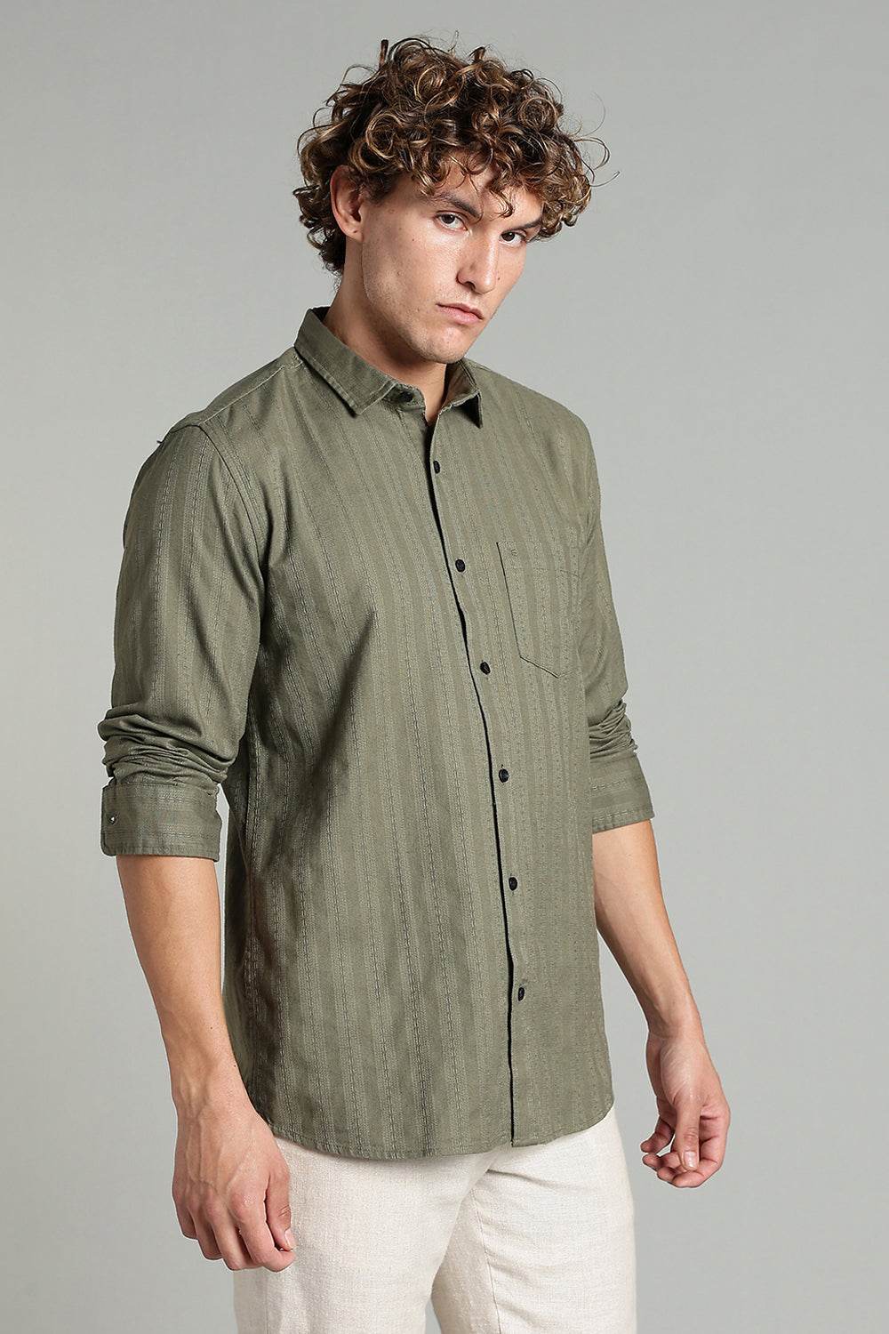 Enhance Men’s Printed Casual Shirt – Full Sleeves with Patch Pocket and Button Cuffs - Green - SA08 - Naidu Hall Family Store