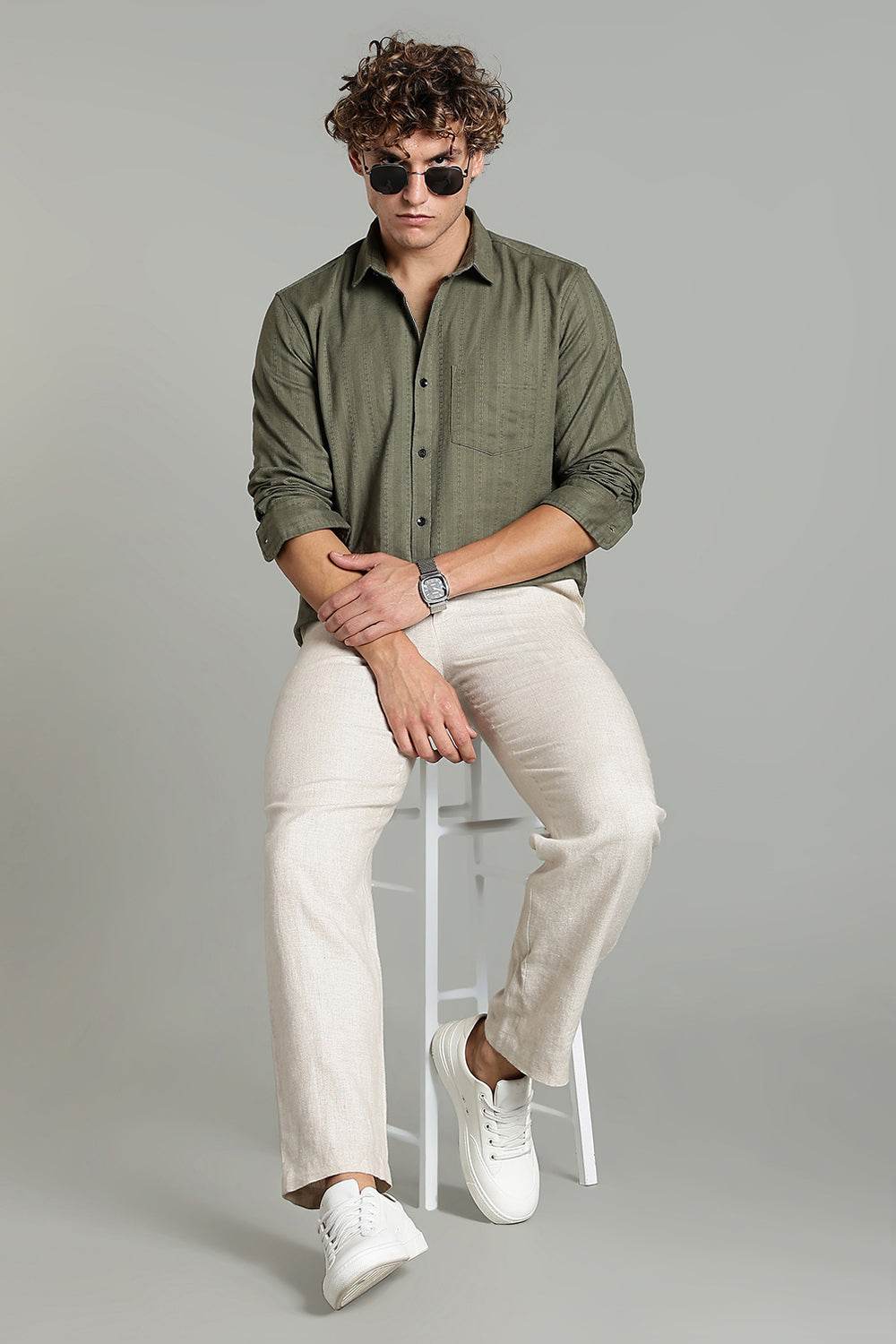 Enhance Men’s Printed Casual Shirt – Full Sleeves with Patch Pocket and Button Cuffs - Green - SA08 - Naidu Hall Family Store