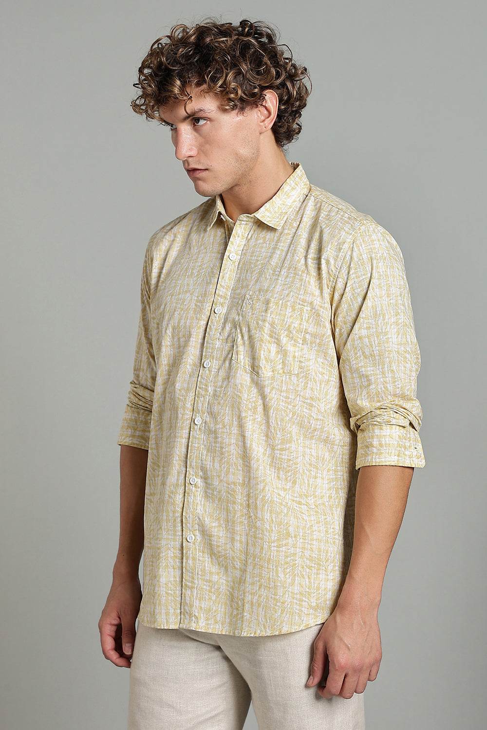 Enhance Men’s Printed Casual Shirt – Full Sleeves with Patch Pocket and Button Cuffs - Yellow - SA07 - Naidu Hall Family Store