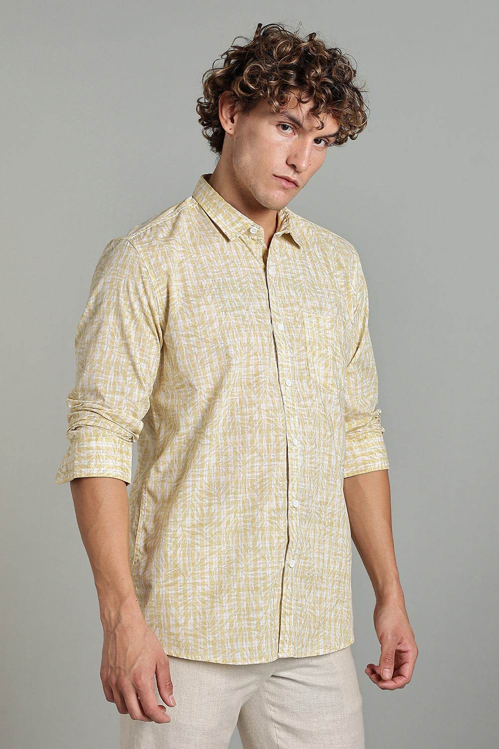 Enhance Men’s Printed Casual Shirt – Full Sleeves with Patch Pocket and Button Cuffs - Yellow - SA07 - Naidu Hall Family Store