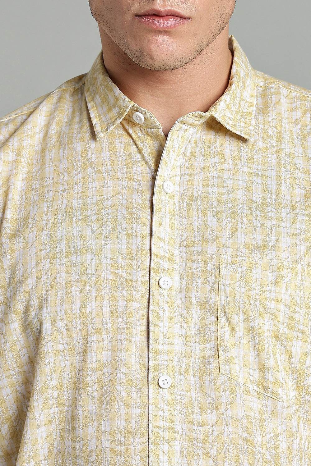 Enhance Men’s Printed Casual Shirt – Full Sleeves with Patch Pocket and Button Cuffs - Yellow - SA07 - Naidu Hall Family Store