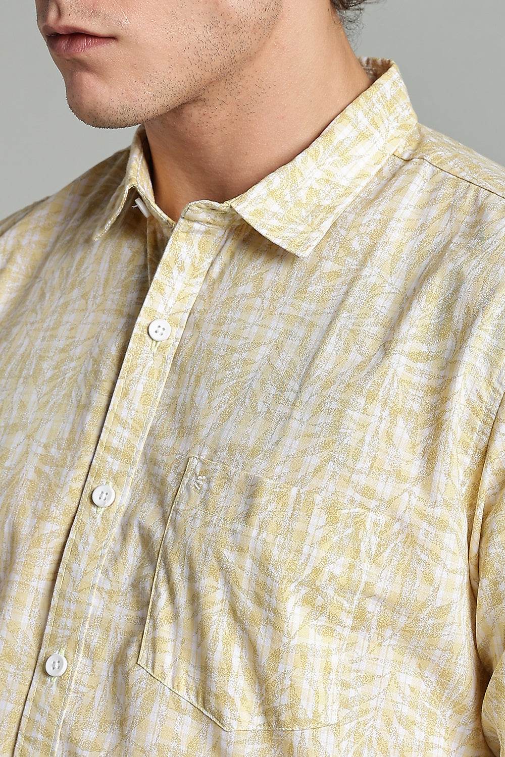 Enhance Men’s Printed Casual Shirt – Full Sleeves with Patch Pocket and Button Cuffs - Yellow - SA07 - Naidu Hall Family Store