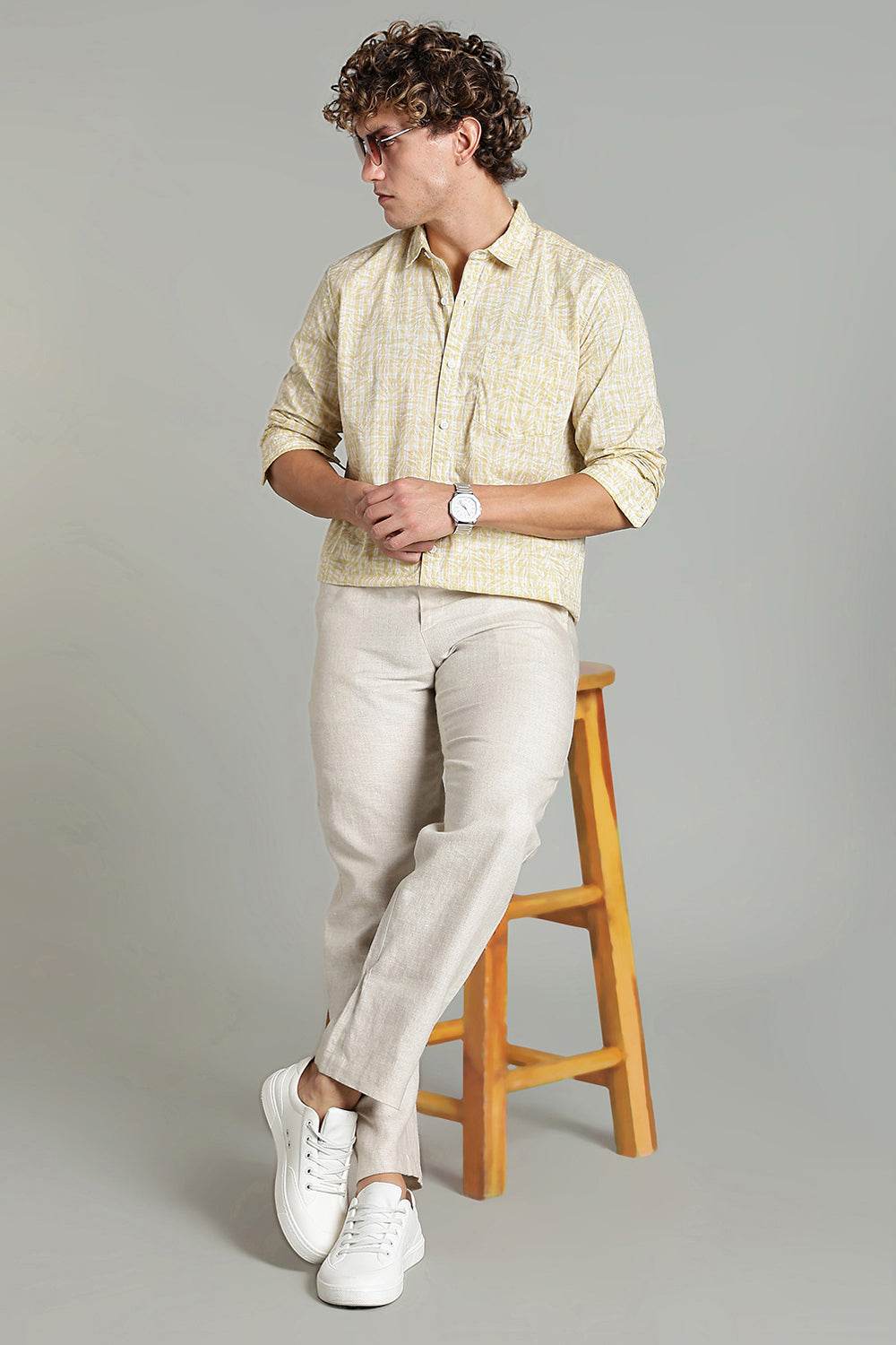 Enhance Men’s Printed Casual Shirt – Full Sleeves with Patch Pocket and Button Cuffs - Yellow - SA07 - Naidu Hall Family Store