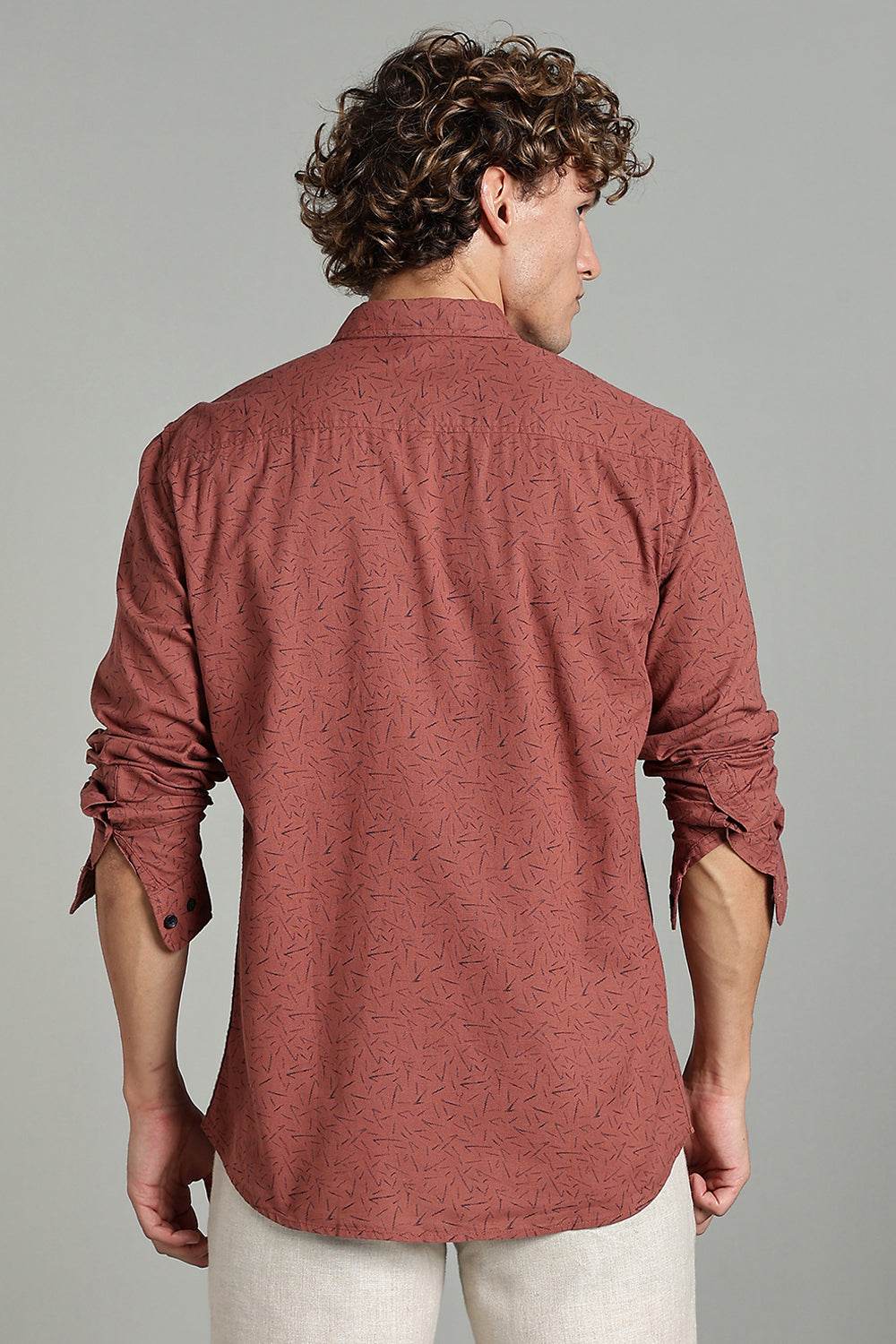 Enhance Men’s Printed Casual Shirt – Full Sleeves with Patch Pocket and Button Cuffs - Rust - SA06 - Naidu Hall Family Store