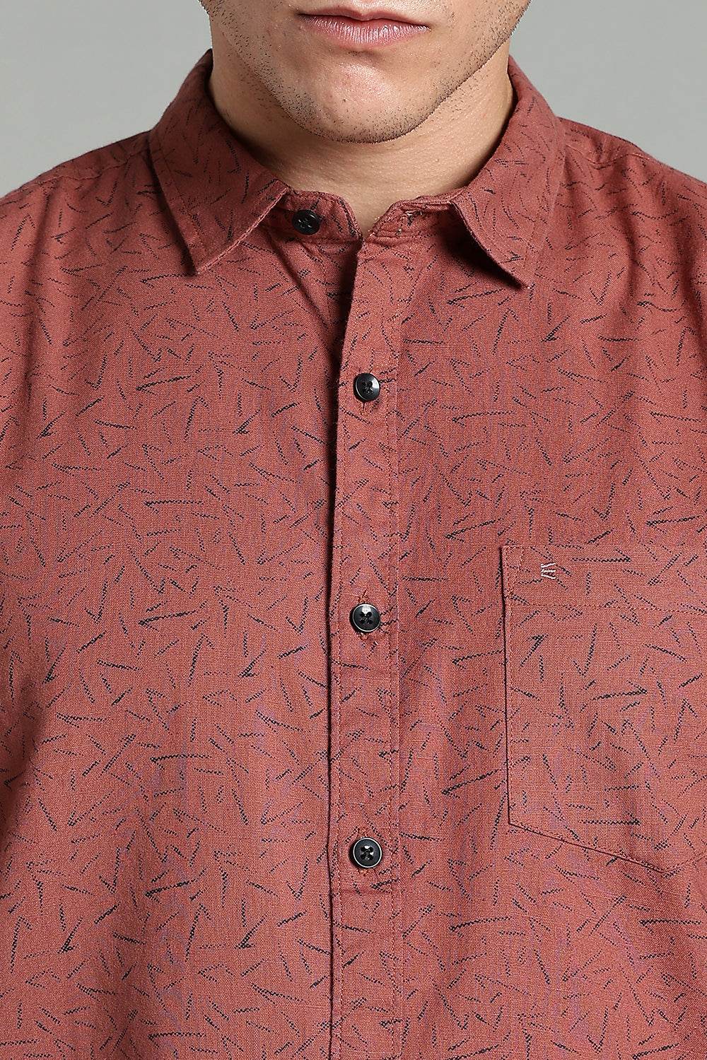 Enhance Men’s Printed Casual Shirt – Full Sleeves with Patch Pocket and Button Cuffs - Rust - SA06 - Naidu Hall Family Store