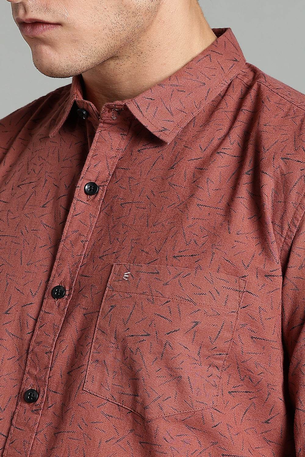 Enhance Men’s Printed Casual Shirt – Full Sleeves with Patch Pocket and Button Cuffs - Rust - SA06 - Naidu Hall Family Store
