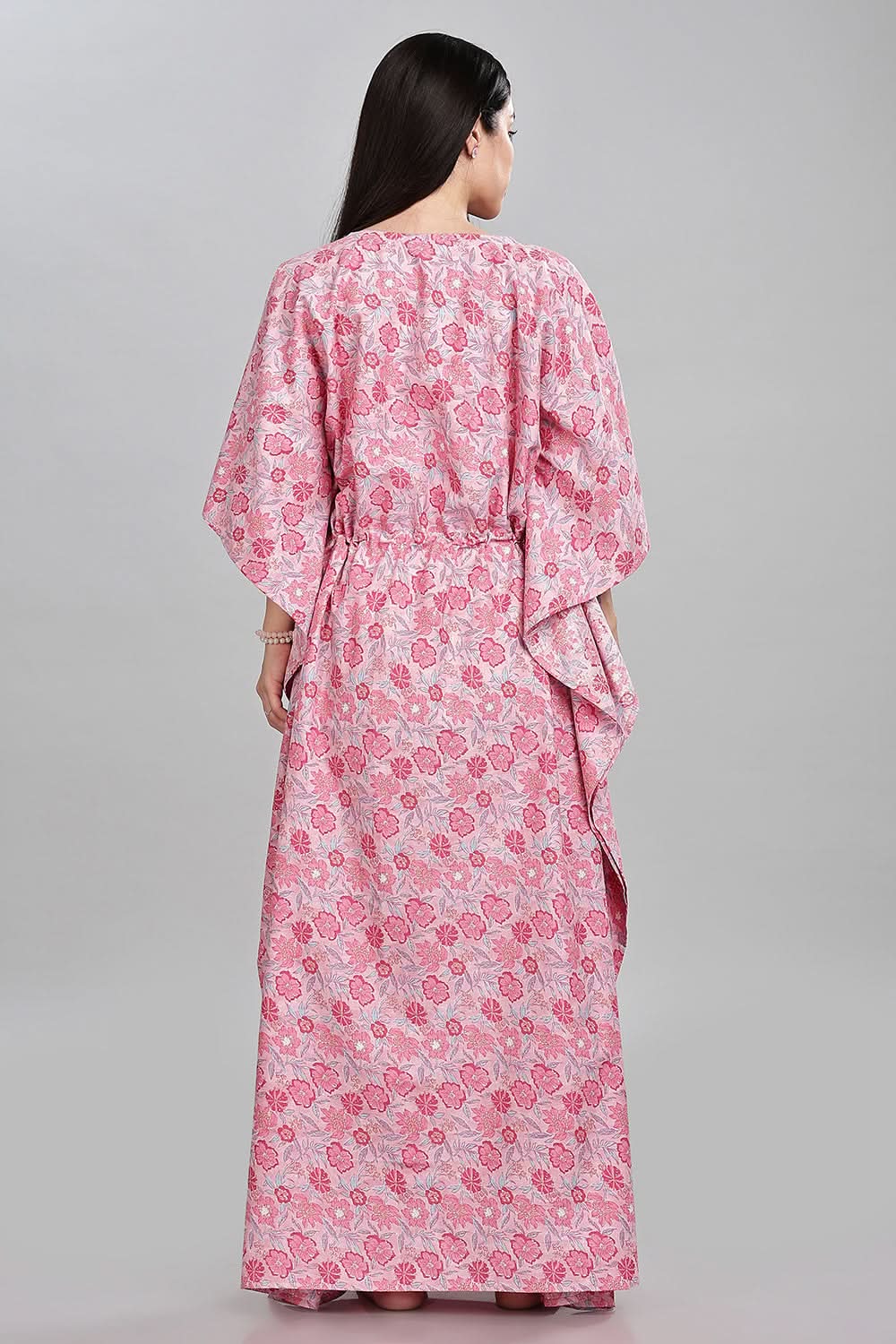 Naidu Hall Round Neck Kaftan Style Printed Nighty - Light Purple - NT67