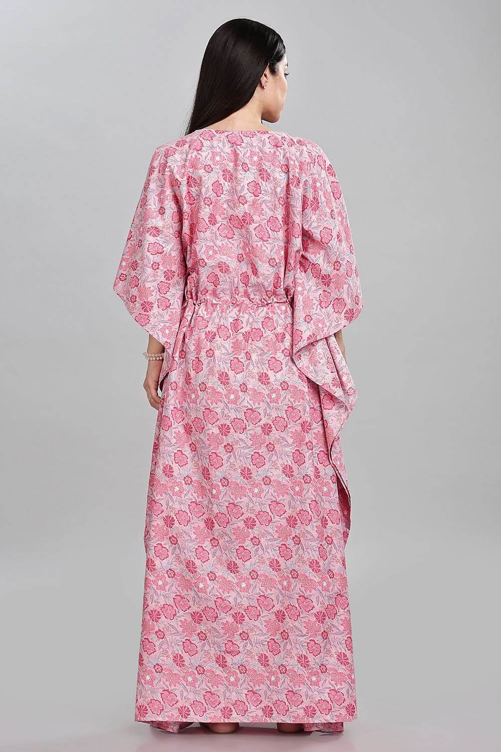 Naidu Hall Round Neck Kaftan Style Printed Nighty - Light Purple - NT67 - Naidu Hall Family Store