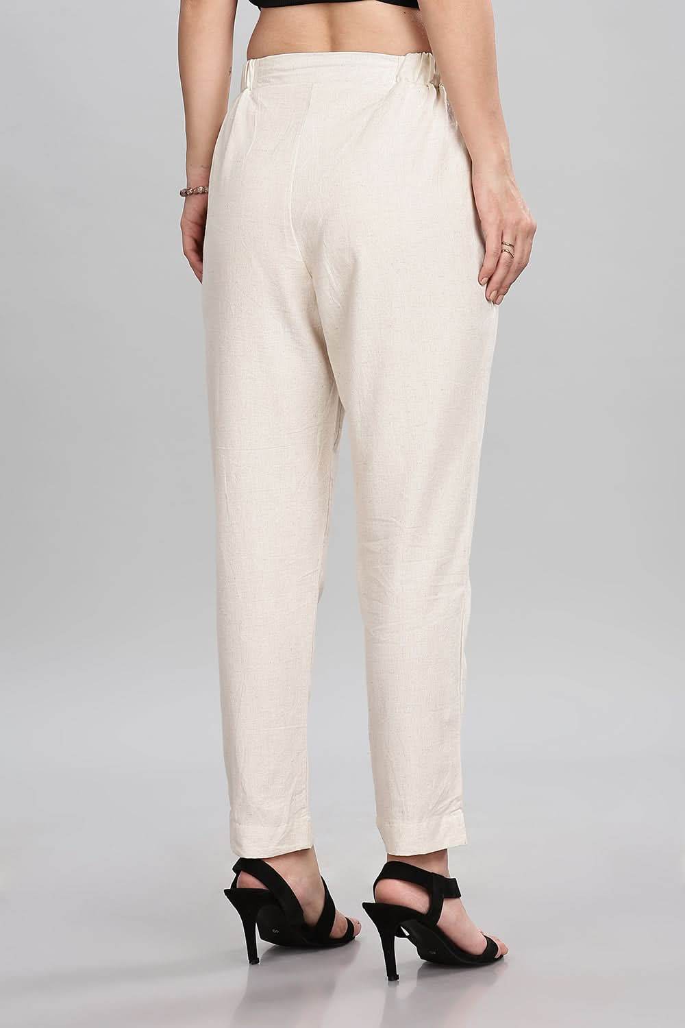 Mythri Trendy Women's Straight Pants with Adjustable Drawstrings & Bottom Slit Perfect Fit - Off White - P002 - Naidu Hall Family Store