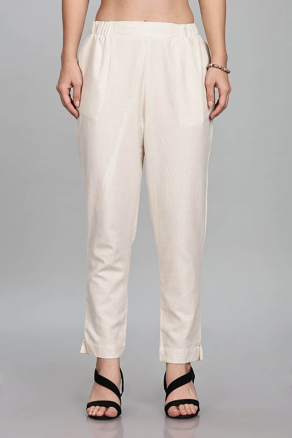 Mythri Trendy Women's Straight Pants with Adjustable Drawstrings & Bottom Slit Perfect Fit - Off White - P002 - Naidu Hall Family Store
