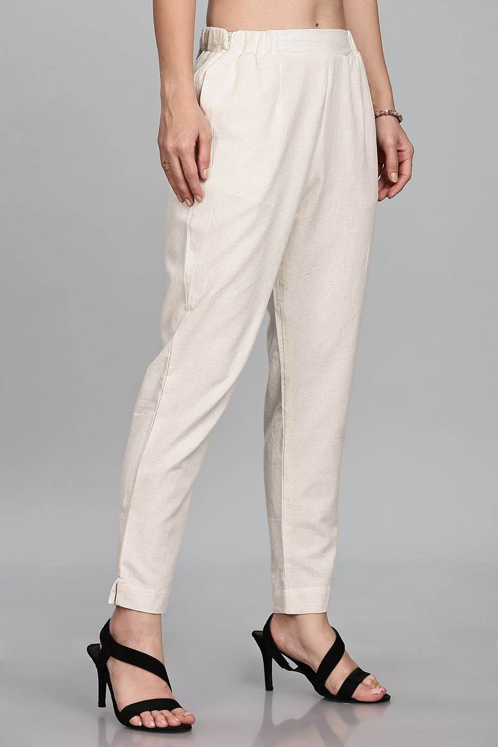 Mythri Trendy Women's Straight Pants with Adjustable Drawstrings & Bottom Slit Perfect Fit - Off White - P002 - Naidu Hall Family Store