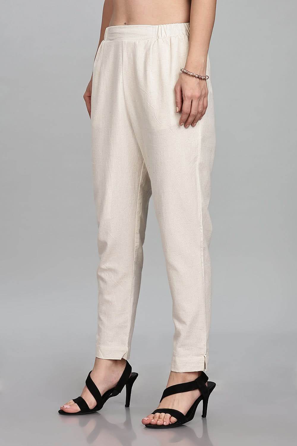 Mythri Trendy Women's Straight Pants with Adjustable Drawstrings & Bottom Slit Perfect Fit - Off White - P002 - Naidu Hall Family Store