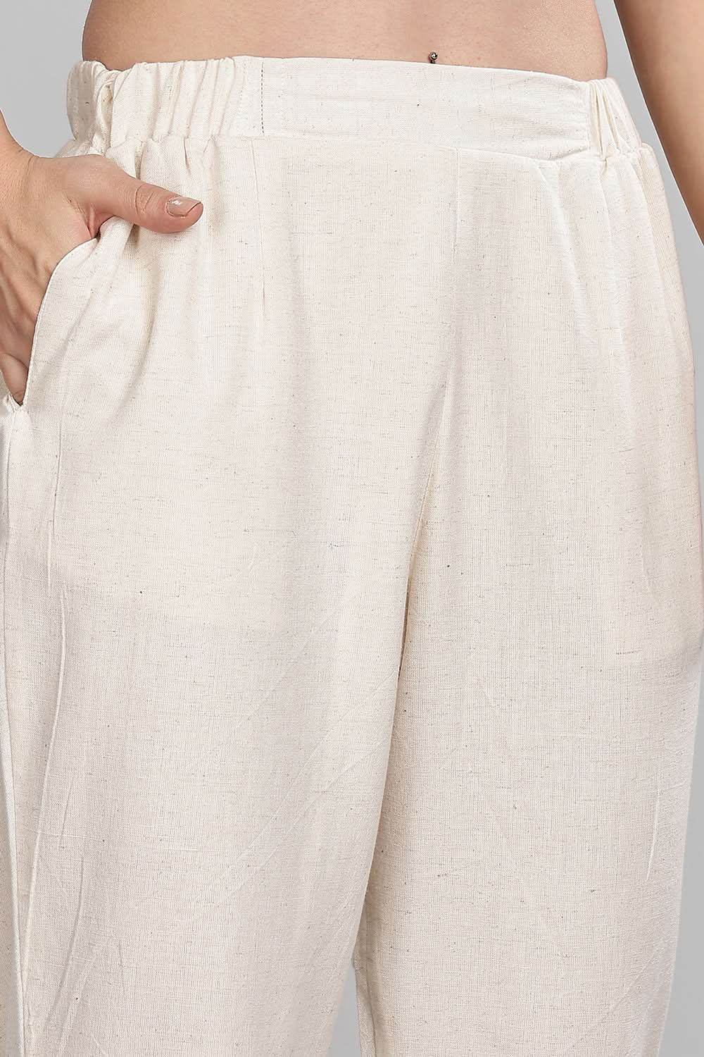 Mythri Trendy Women's Straight Pants with Adjustable Drawstrings & Bottom Slit Perfect Fit - Off White - P002 - Naidu Hall Family Store