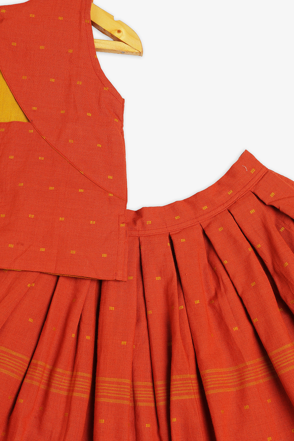 Chittythalli Girls Kalamkari Silk Cotton Slub Pavadai Set - Traditional Ethnic Wear-RUST-PS72