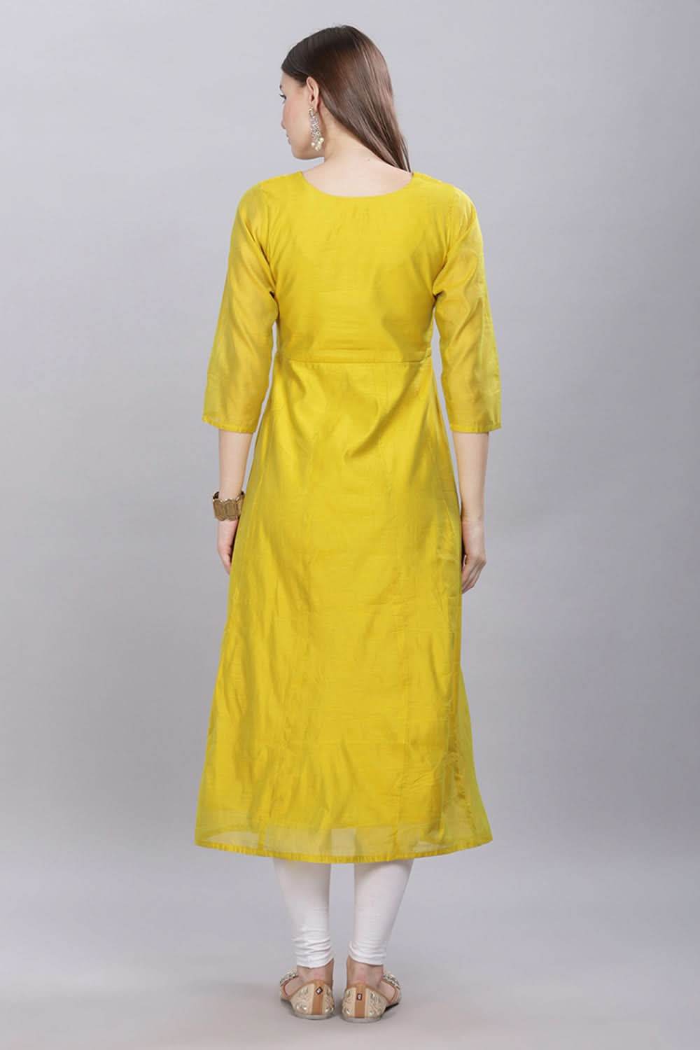 Mythri Round Neck With Pleat Detail Anarkali Cotton Kurta With 3/4 Sleeves - Light Green - KU57 - Naidu Hall Family Store