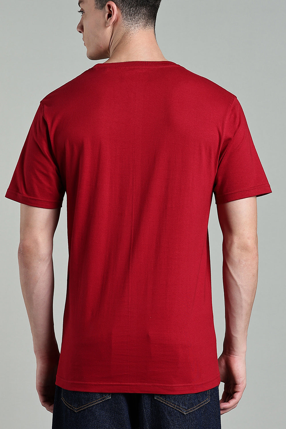 Enhance Men's Round Neck Typography Print Half Sleeve Cotton T-Shirt for Casual Wear - Maroon - T112