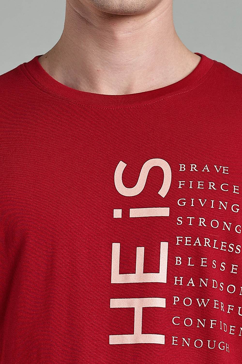 Enhance Men's Round Neck Typography Print Half Sleeve Cotton T-Shirt for Casual Wear - Maroon - T112 - Naidu Hall Family Store