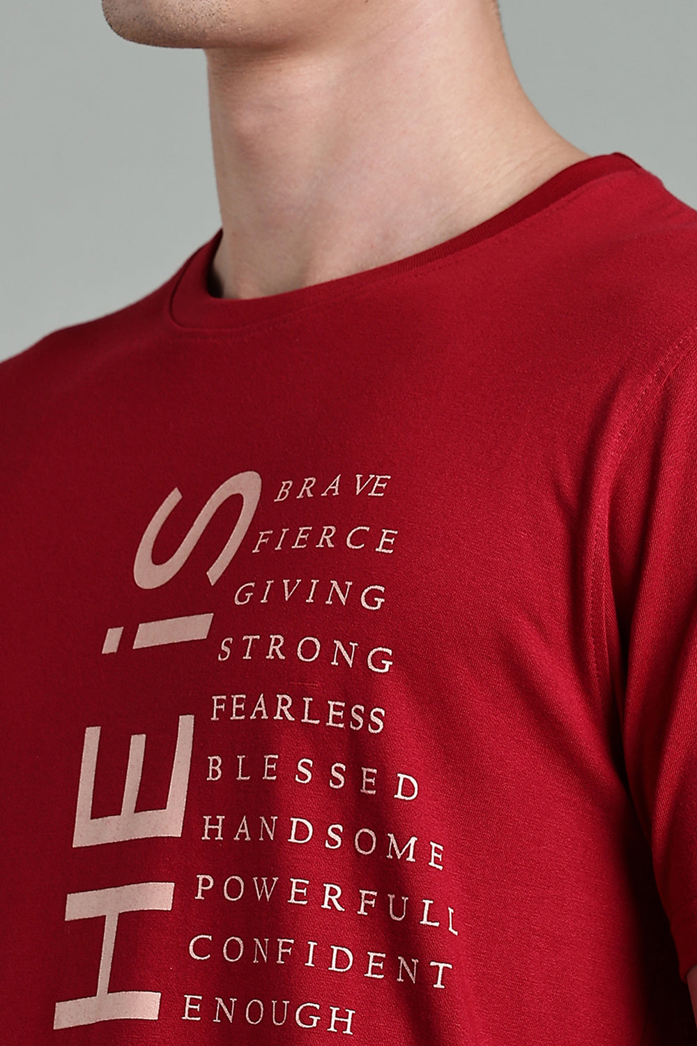 Enhance Men's Round Neck Typography Print Half Sleeve Cotton T-Shirt for Casual Wear - Maroon - T112