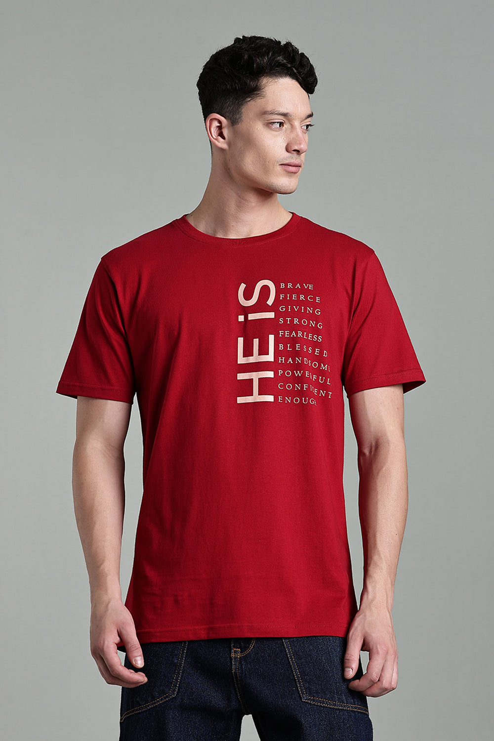 Enhance Men's Round Neck Typography Print Half Sleeve Cotton T-Shirt for Casual Wear - Maroon - T112