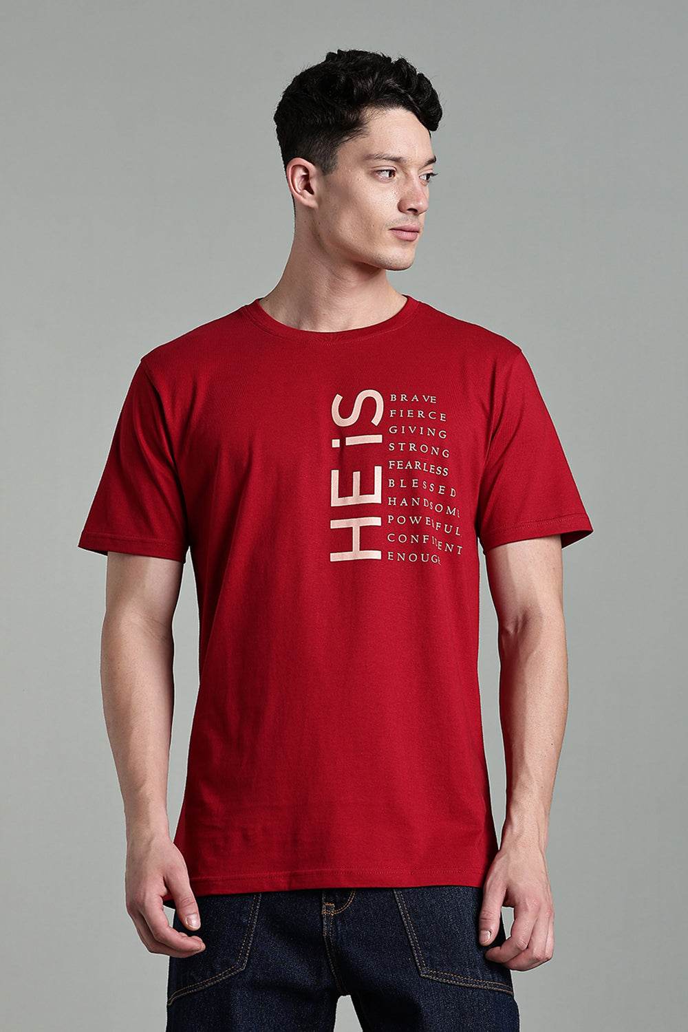 Enhance Men's Round Neck Typography Print Half Sleeve Cotton T-Shirt for Casual Wear - Maroon - T112 - Naidu Hall Family Store