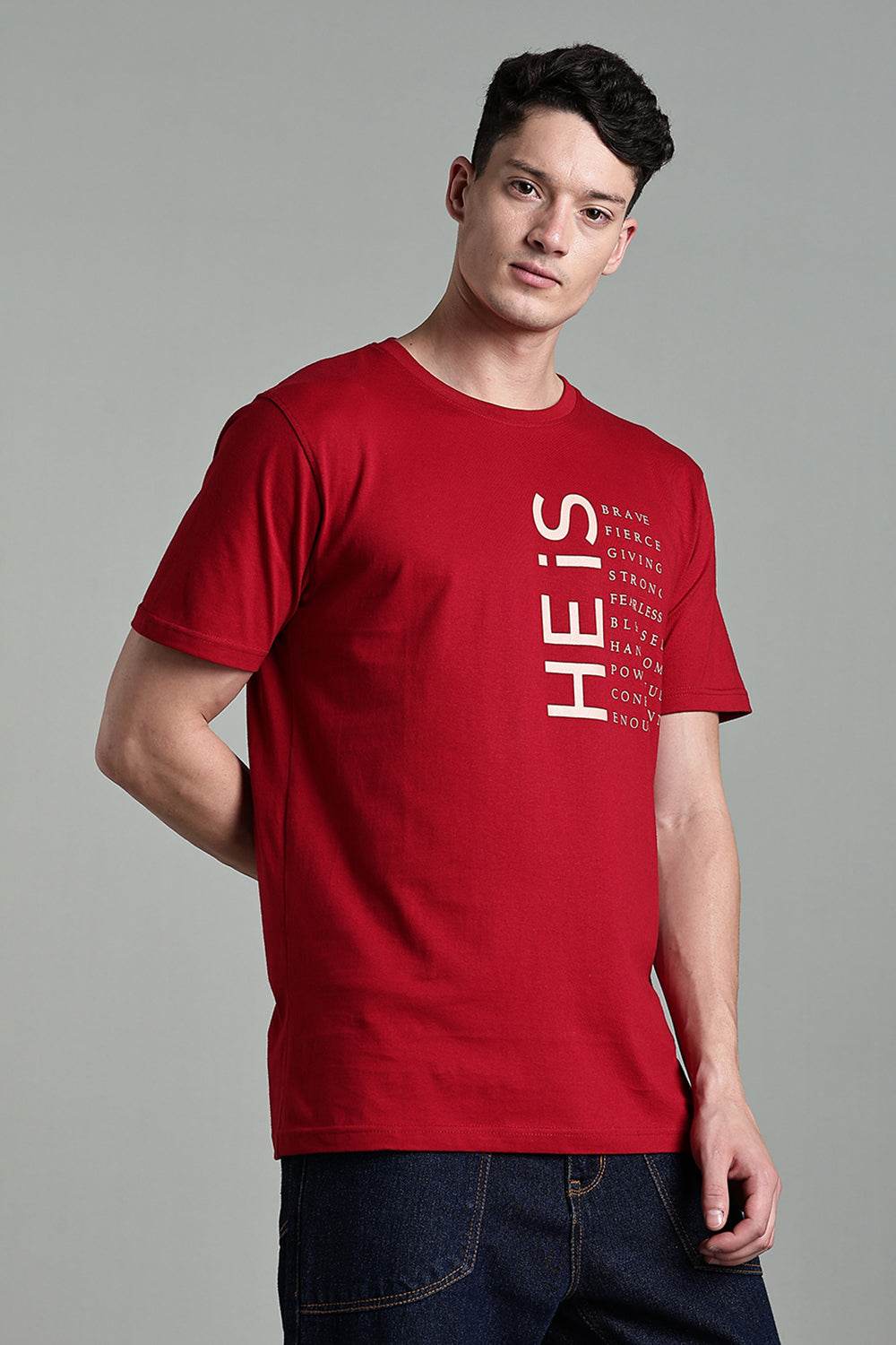Enhance Men's Round Neck Typography Print Half Sleeve Cotton T-Shirt for Casual Wear - Maroon - T112 - Naidu Hall Family Store